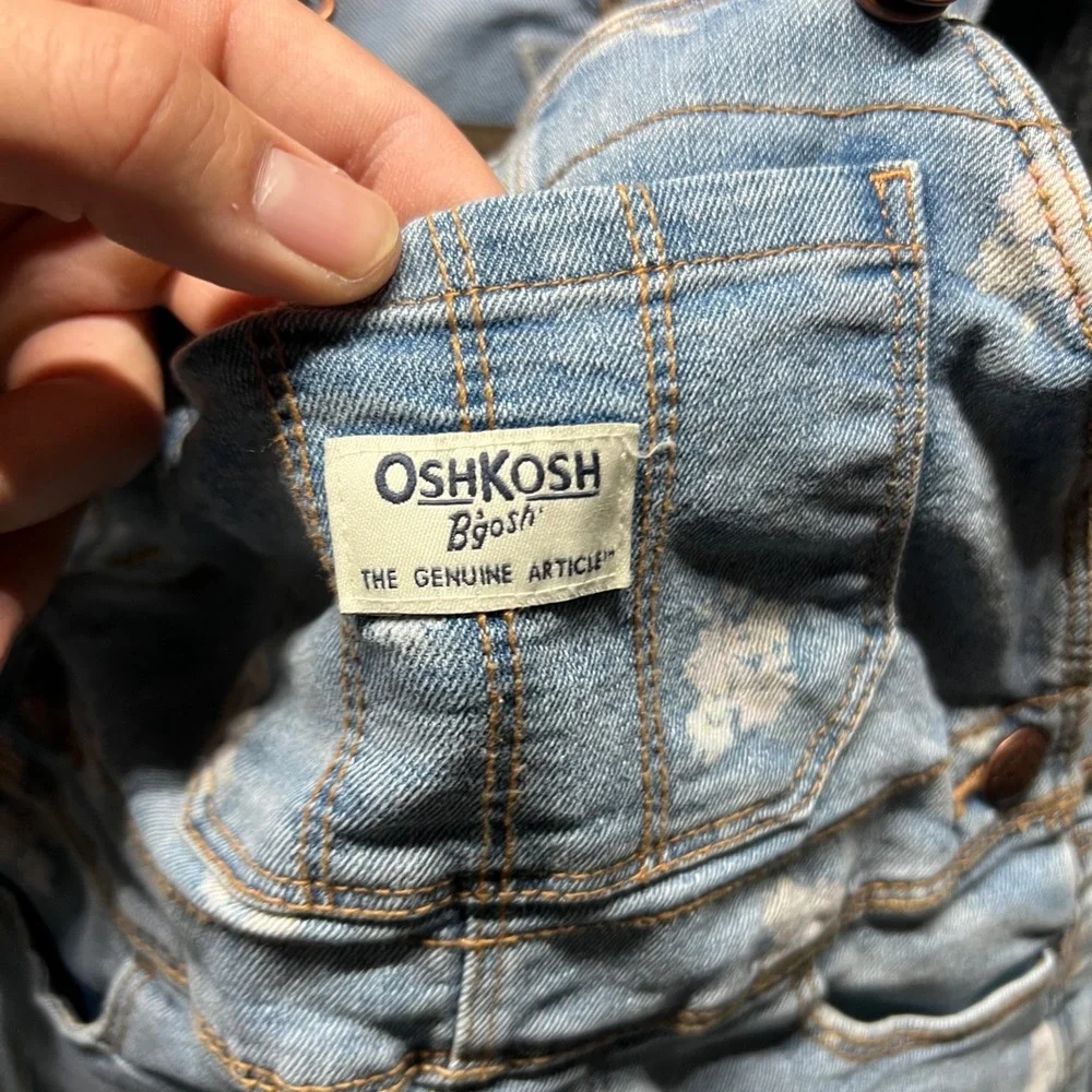 OshKosh Bgosh Denim Overall Dress Toddler‎ 3T Blue Floral Print Bib Jumper Skirt